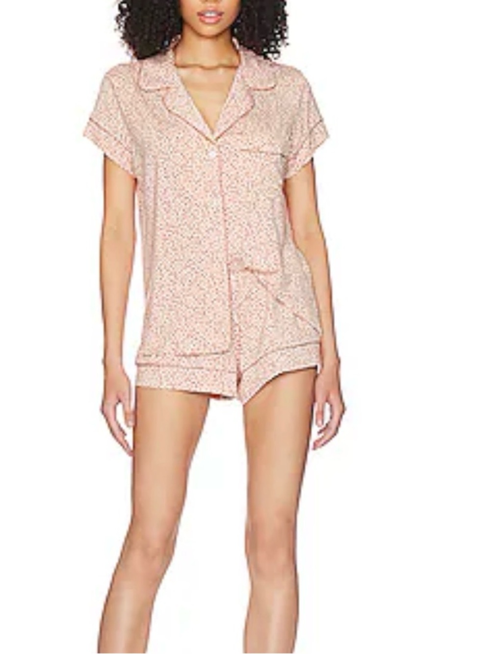 Eberjey L Blush Pink Floral Short Sleeve Button-Down Top and shorts pajama set